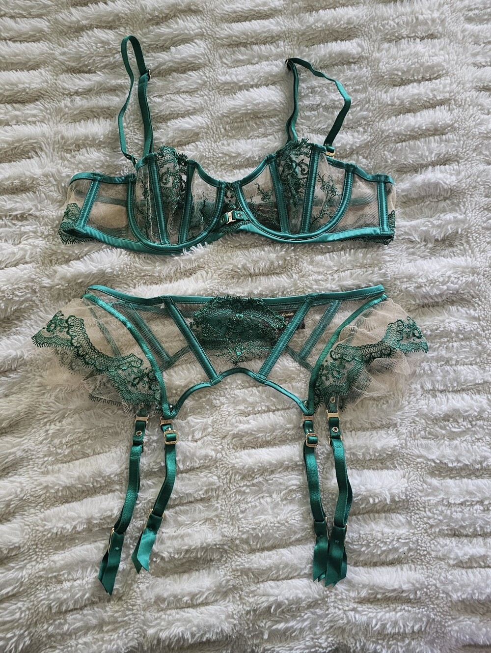 Honey Birdette Gabrielle Emerald Bra And Garter 34B/S
